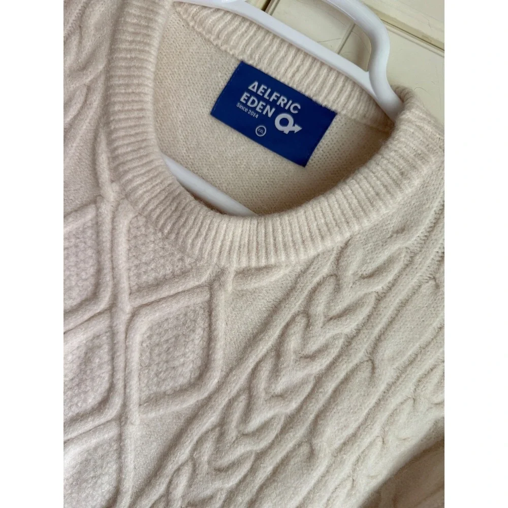 Aelfric Eden Womens XXL Ivory Cable Knit Oversized Crew Neck Sweater Cream Mixed